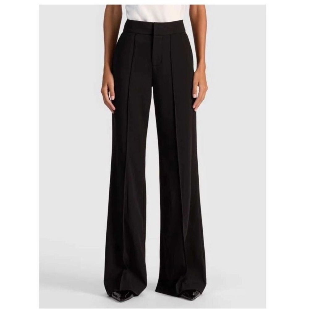 Alice + Olivia Dylan Pants 6 Black High Rise Wide Leg Pleated Trousers Old Money